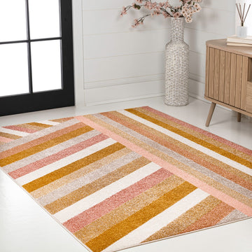 Retro Rainbow Contemporary Stripe Area Rug